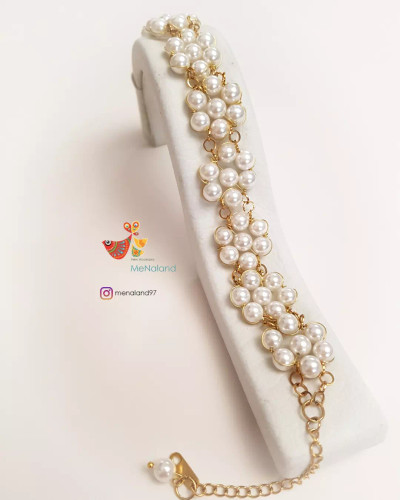 دستبند مروارید شل استیل طرح گل